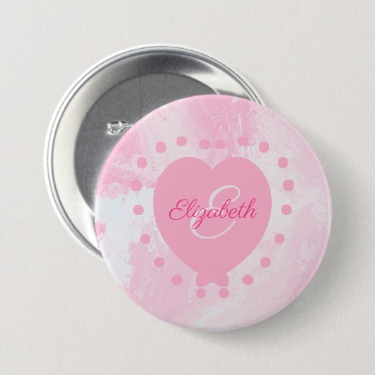 Initialbrief der Girly Pink Heart Chic Monogram Button (Vorne & Hinten)