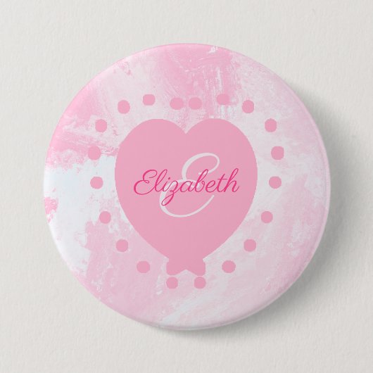 Initialbrief der Girly Pink Heart Chic Monogram Button (Vorderseite)