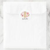 Initialbrief I: elegant rosa, florale Monogramm Runder Aufkleber (Tasche)
