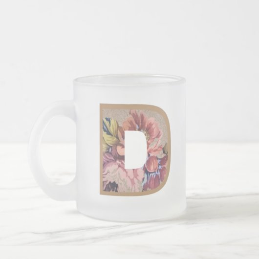 Initialbuchstabe D Monogramm der rustikalen Floral Mattglastasse (Links)