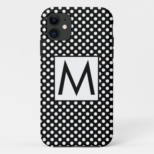 Initialbuchstabe der weißen schwarzen Polka-Punkte Case-Mate iPhone Hülle (Rückseite)