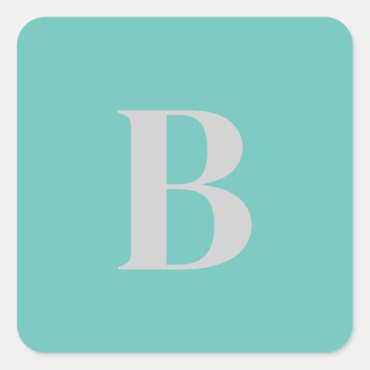 Initialbuchstabe Einmaliges Aquamarin-Grau-Monogra Quadratischer Aufkleber (Vorderseite)