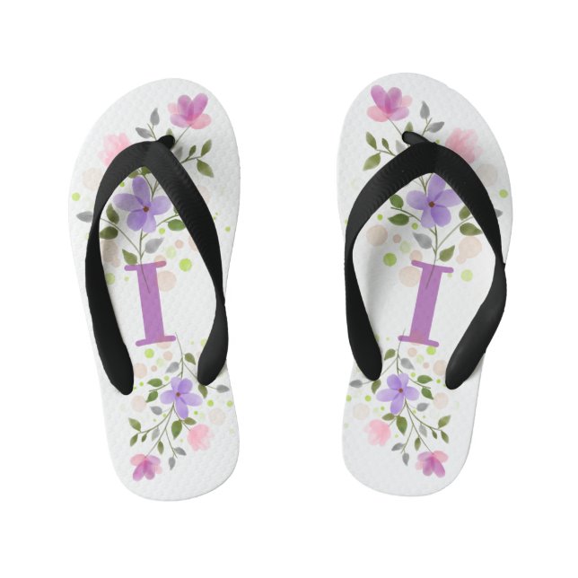 Initialbuchstabe I Plus Blumendesign Kinderbadesandalen (Fußbett)