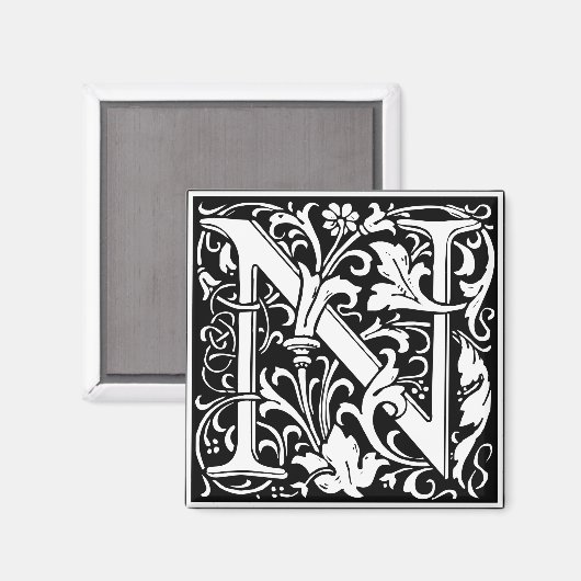 Initialbuchstabe N Mittelalterliches Monogramm Vin Magnet (Vorderseite/Rückseite)