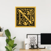 Initialbuchstabe N Mittelalterliches Monogramm Vin Poster (Heimbüro)