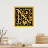 Initialbuchstabe N Mittelalterliches Monogramm Vin Poster (Küche)