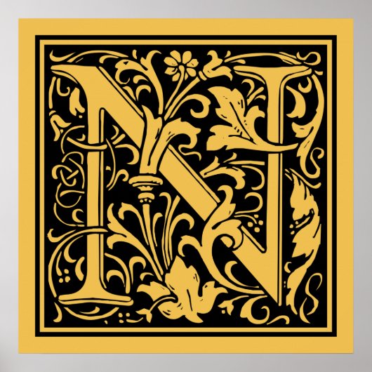 Initialbuchstabe N Mittelalterliches Monogramm Vin Poster (Vorne)