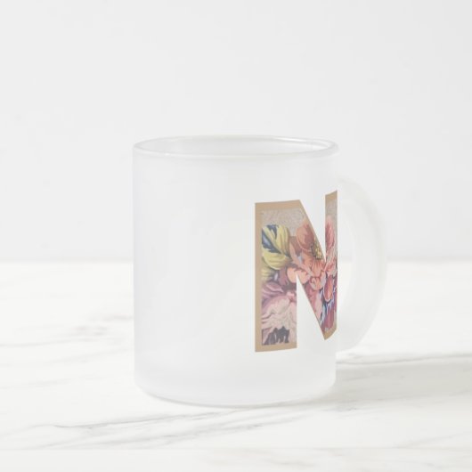 Initialbuchstabe N Monogramm für rustikale Floral Mattglastasse (VorderseiteRechts)