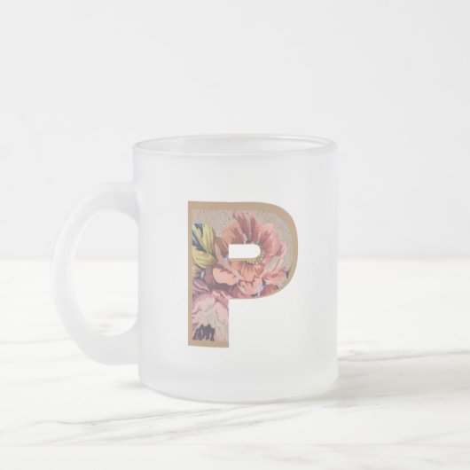 Initialbuchstabe P Monogramm der rustikalen Floral Mattglastasse (Links)
