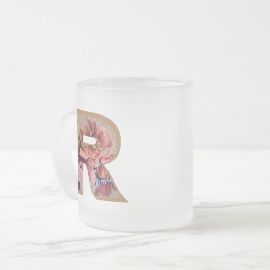 Initialbuchstabe R Monogramm für rustikale Flora Mattglastasse (Vorderseite Links)