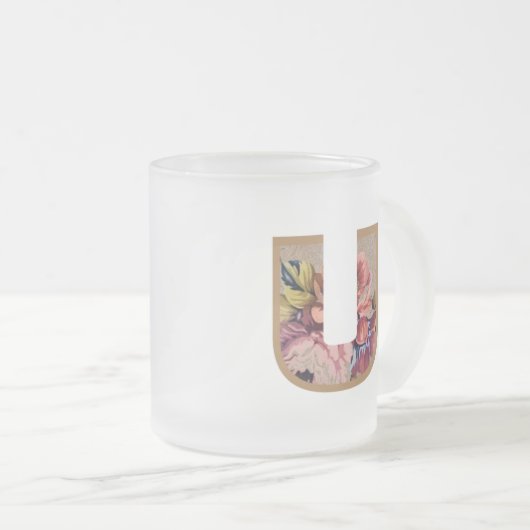 Initialbuchstabe U Monogramm für rustikale Floral Mattglastasse (VorderseiteRechts)