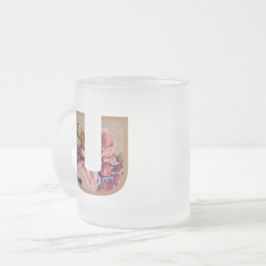 Initialbuchstabe U Monogramm für rustikale Floral Mattglastasse (Vorderseite Links)