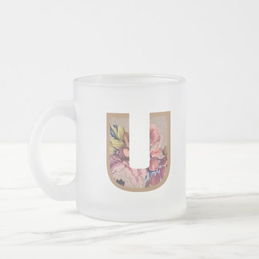 Initialbuchstabe U Monogramm für rustikale Floral Mattglastasse (Links)