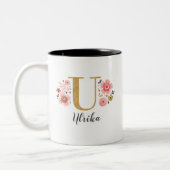 Initialbuchstabe U, rosa pink, floral Zweifarbige Tasse (Links)
