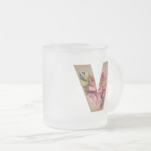 Initialbuchstabe V Monogramm für rustikale Flora Mattglastasse (VorderseiteRechts)