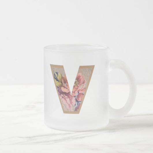 Initialbuchstabe V Monogramm für rustikale Flora Mattglastasse (Rechts)