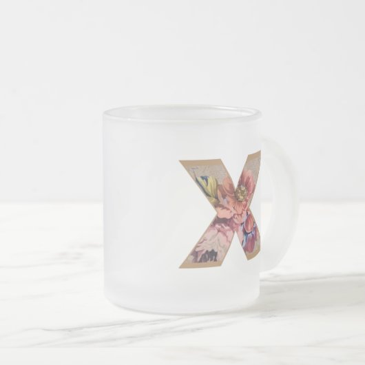 Initialbuchstabe X Monogramm für rustikale Flora Mattglastasse (VorderseiteRechts)