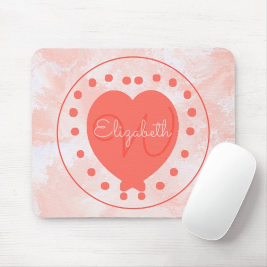 Initialbuchstaben des Chic Heart Monogram Coral Wh Mousepad (Mit Mouse)