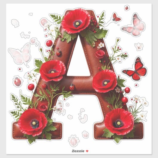 🐞 Initiale A Für Personalisierte Florale Erinneru Aufkleber (Blatt)