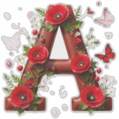 🐞 Initiale A Für Personalisierte Florale Erinneru Aufkleber (Vorderseite)