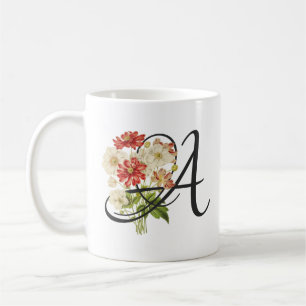 Initiale A, Vintage-Anemonen-Kaffeetasse Kaffeetasse