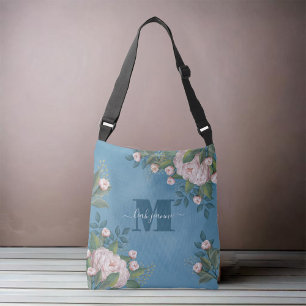 Initiale benutzerdefinierte Monogramm Rosa Floral Tragetaschen Mit Langen Trägern