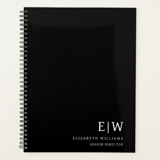 Initiale berufliche Schwarz-Weiß-Monogramm Planer (Vorderseite)