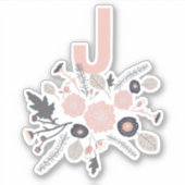 Initiale botanische Blume Schwarz-Pink-Muster Aufkleber (Vorderseite)