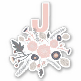 Initiale botanische Blume Schwarz-Pink-Muster Aufkleber