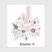 Initiale botanische Blume Schwarz-Pink-Muster Aufkleber (Blatt)