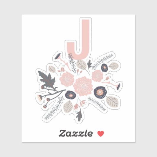 Initiale botanische Blume Schwarz-Pink-Muster Aufkleber (Blatt)