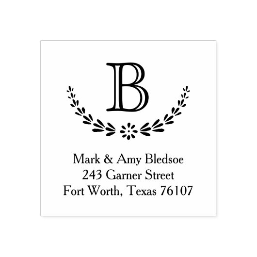 Initiale botanische Monogramm-Rücksendeadresse Gummistempel (Prägung)