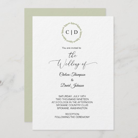 Initiale Einladung für das Minimal-Aquarellmonogra (Vorne/Hinten)