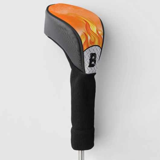 Initiale Flammen und Metal-Monogramm Golf Headcover (angewinkelt)