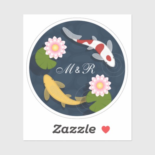 Initiale japanische Koi Fish Pond Monogram Aufkleber (Blatt)