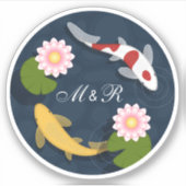 Initiale japanische Koi Fish Pond Monogram Aufkleber (Vorderseite)
