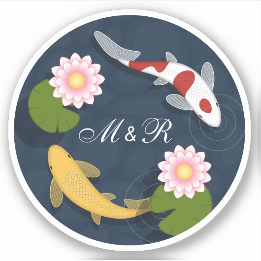 Initiale japanische Koi Fish Pond Monogram Aufkleber (Vorderseite)