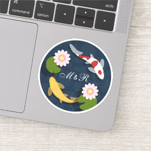 Initiale japanische Koi Fish Pond Monogram Aufkleber