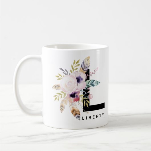 Initiale "L" Alphabet-Tassen-Monogramm Boho Kaffeetasse (Links)