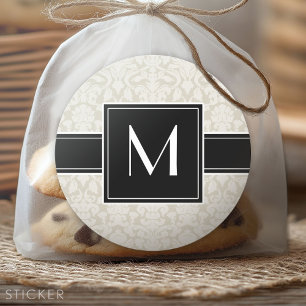 Initiale mit Elfenbein-Beige-Damaskus Runder Aufkleber