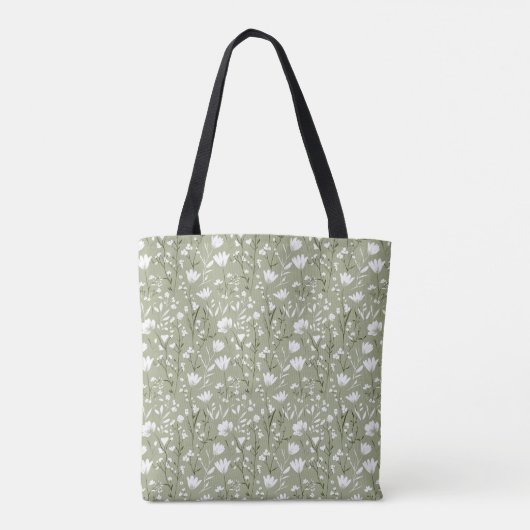 Initiale Monogramm Name Sage Green White Floral Tasche (Rückseite)