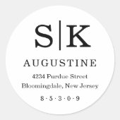 Initiale Monogramm-Rücksendeadresse Runder Aufkleber (Vorderseite)