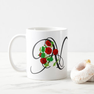 Initiale N, Vintage-Kaffeetasse mit Kapuzinerkress Kaffeetasse