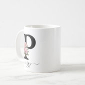 Initiale P Monogramm Floral Blume Rosa Rosen Tasse (Vorderseite Links)