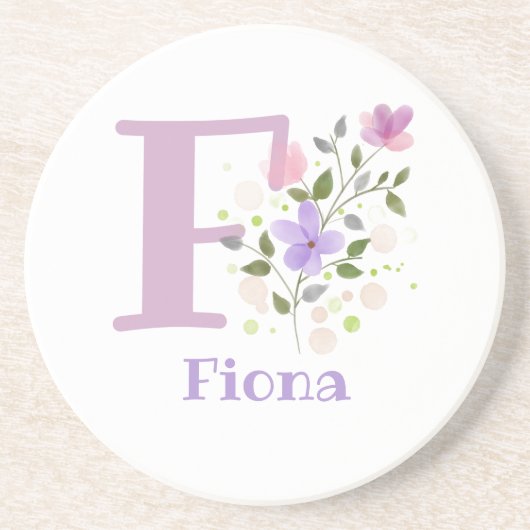 Initiale Plus Name & Blumen Design Getränkeuntersetzer (Vorne)