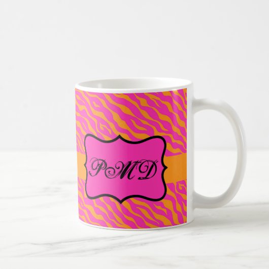Initiale Rosa und Orange Zebra Skin Monogramm Kaffeetasse (Rechts)