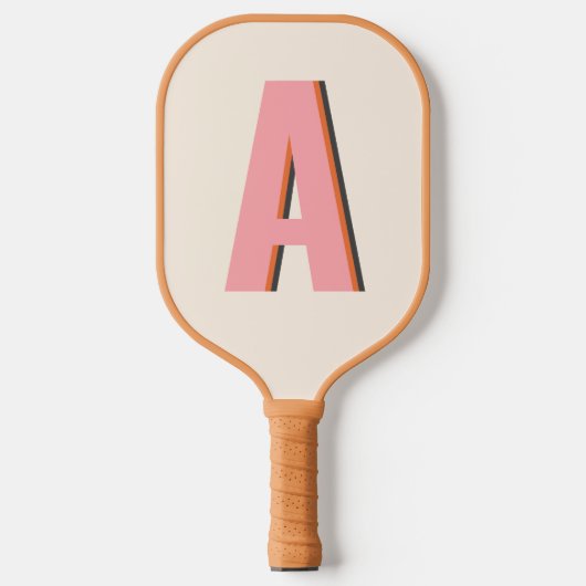 Initiale rosa und orangefarbene Retro-Typografie Pickleball Schläger (Vorderseite)