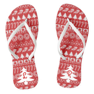 Initiale Rotes und weißes ikonisches Weihnachts Badesandalen