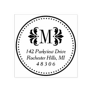 Initiale Rücksendeadresse des Round Damask Monogra Gummistempel