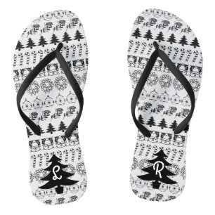 Initiale   Schwarz-Weiß-Weihnachtsmuster Badesandalen